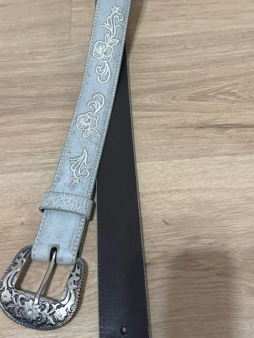 Light Blue Embroidered Womens Leather Belt with Decorative Buckle adult Large